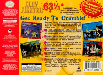 Clay Fighter 63 1-3 (USA) box cover back